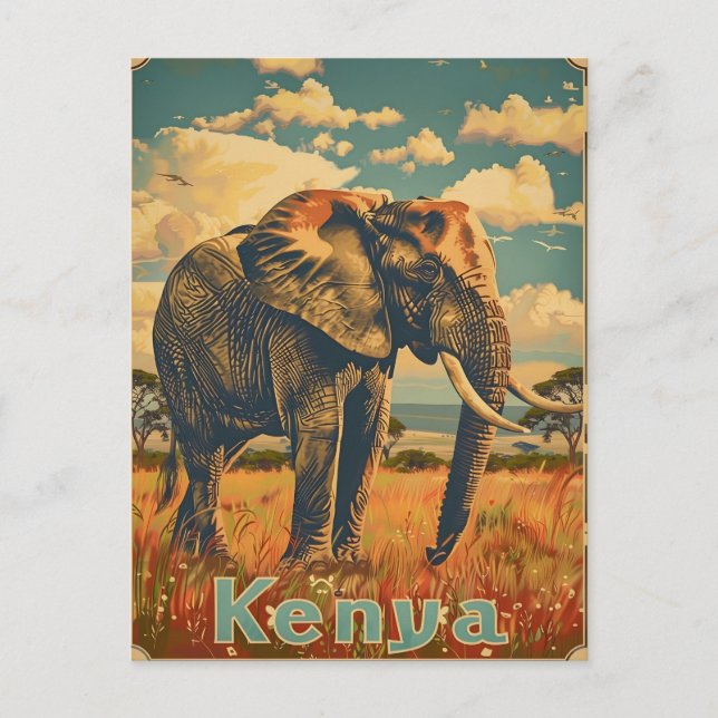Kenya Elephant Vintage Postcard (Front)