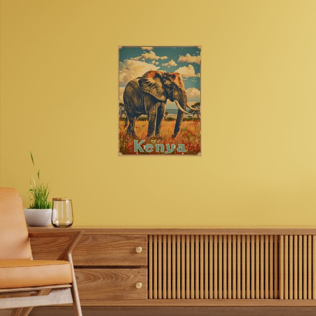 Kenya Elephant Vintage Poster (Living Room 2)