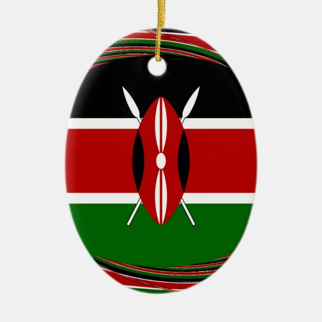 Kenya Flag Art – Patriotic & Modern Design Ceramic Tree Decoration (Front)