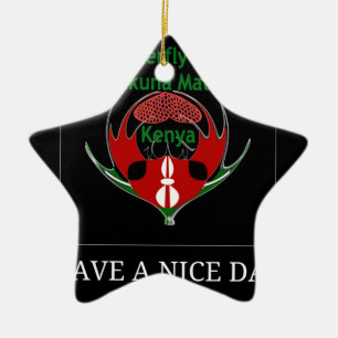 Kenya Flag Butterfly Art: Have a Nice Day Abstra Ceramic Tree Decoration