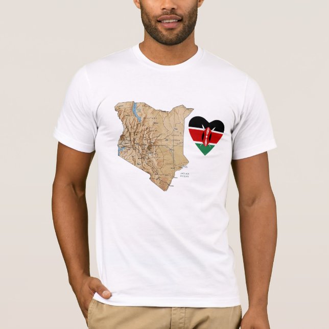 Kenya Flag Heart and Map T-Shirt (Front)