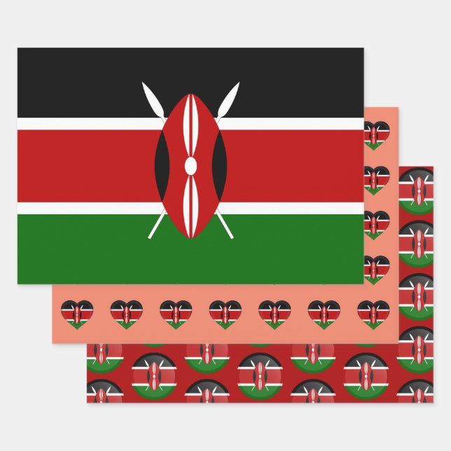 Kenya Flag, Heart & Kenyan Fashion / Gift Set Wrapping Paper Sheet (Set)