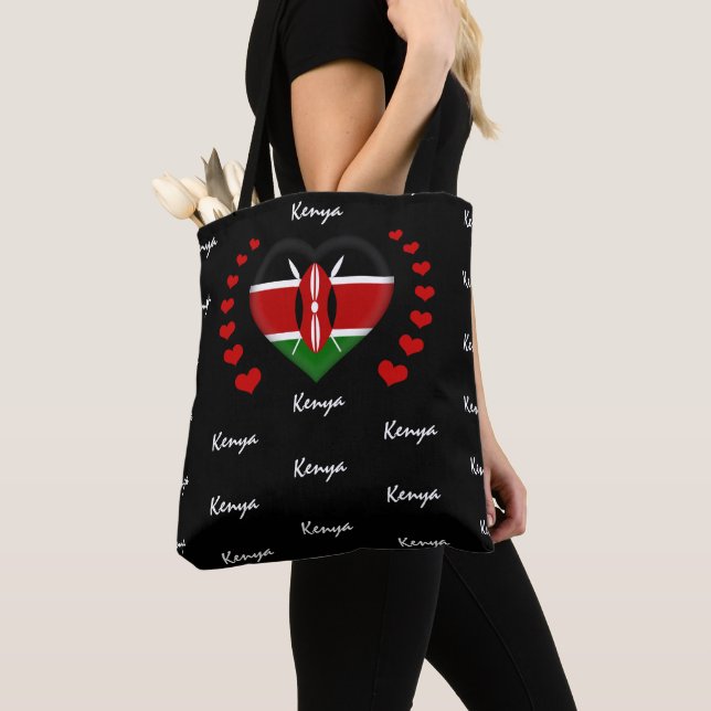 Kenya Flag & Heart, Kenyan Flag fashion/sport Tote Bag (Close Up)