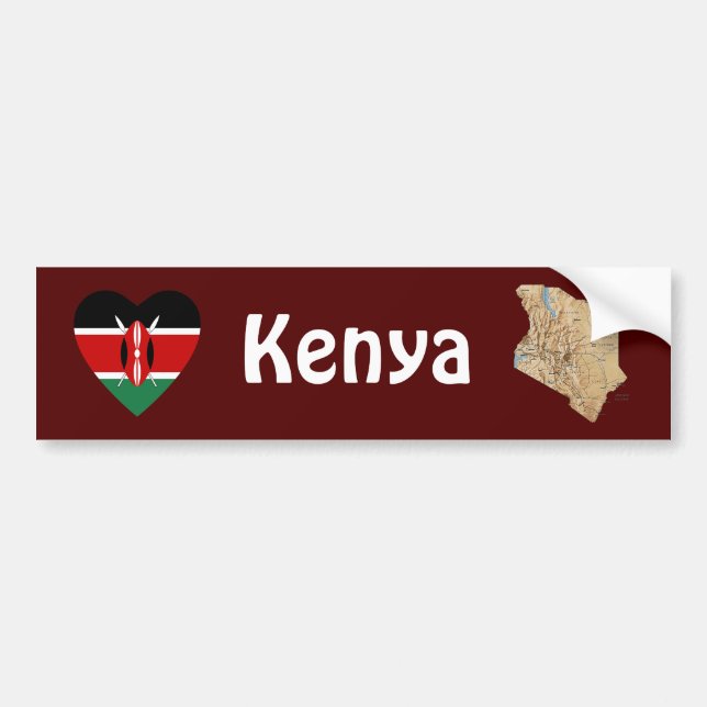 Kenya Flag Heart + Map Bumper Sticker (Front)