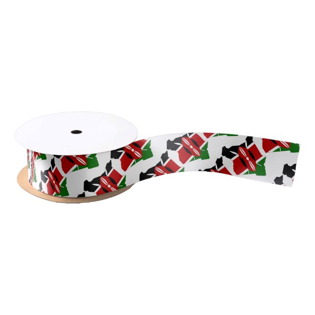 KENYA FLAG | Kenyan Map Outline Satin Ribbon (Spool)