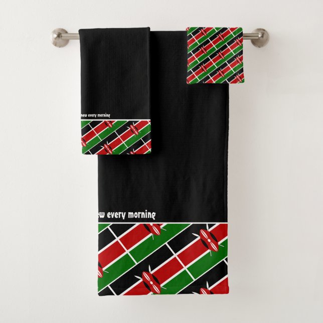 KENYA FLAG Personalised Scripture BLACK Bath Towel Set (Insitu)