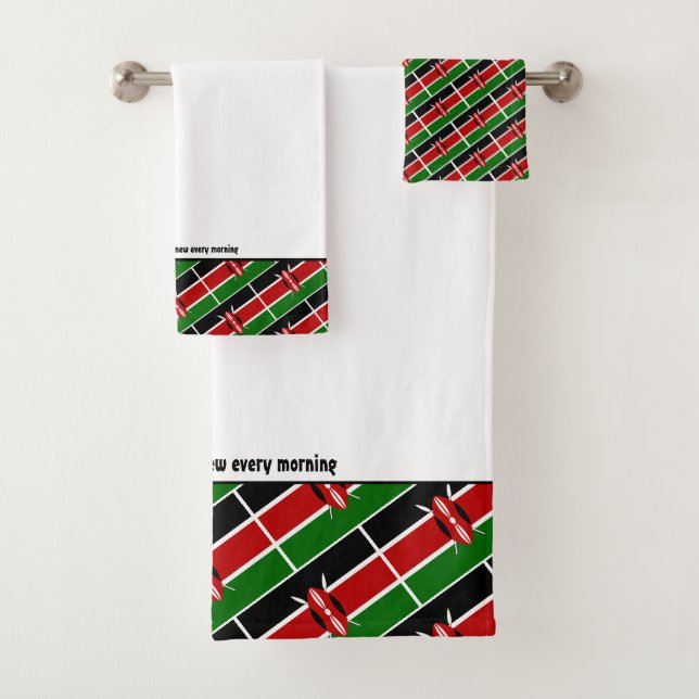 KENYA FLAG Personalised Scripture WHITE Bath Towel Set (Insitu)
