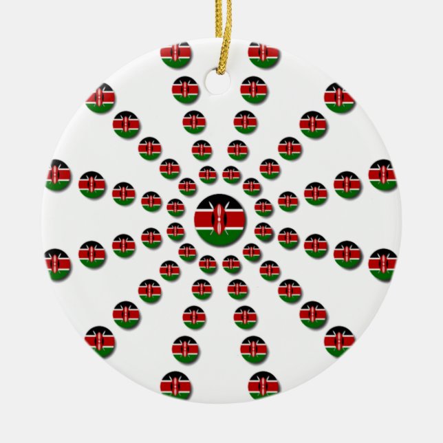 Kenya Flag Radial Pattern: Patriotic Art & Decor Ceramic Tree Decoration (Front)