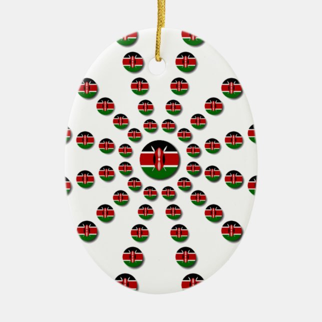 Kenya Flag Radial Pattern: Patriotic Art & Decor Ceramic Tree Decoration (Front)