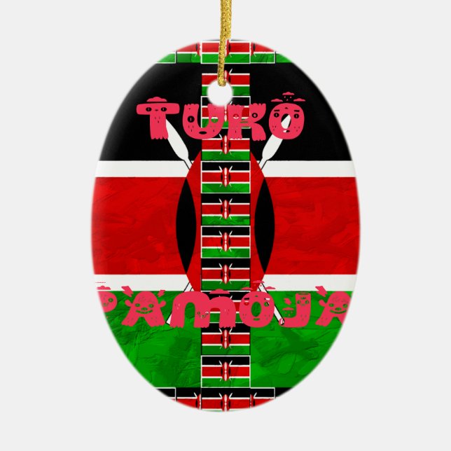 Kenya Flag: Tuko Pamoja - Unity Art Design Ceramic Tree Decoration (Front)