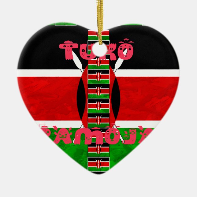 Kenya Flag: Tuko Pamoja - Unity Art Design Ceramic Tree Decoration (Front)