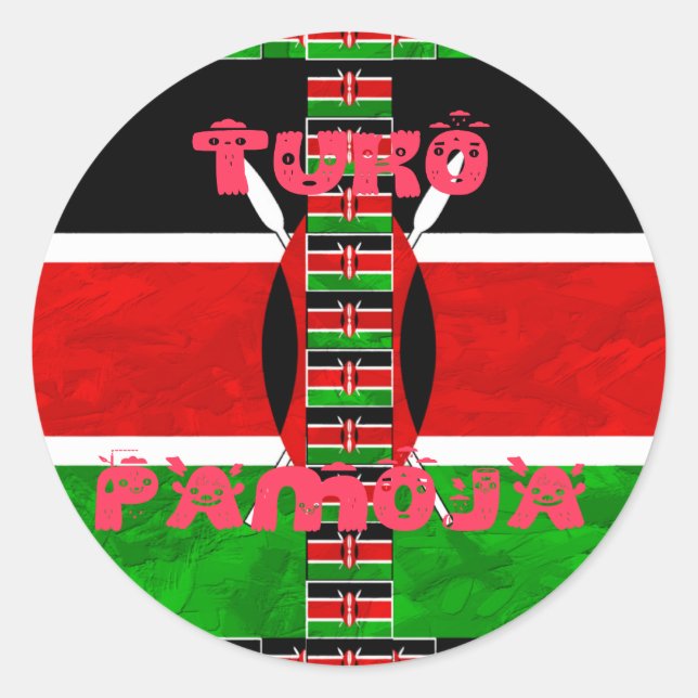 Kenya Flag: Tuko Pamoja - Unity Art Design Classic Round Sticker (Front)