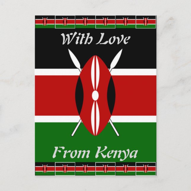 Kenya Flag: With Miniature Flag Frame Border Art  Postcard (Front)
