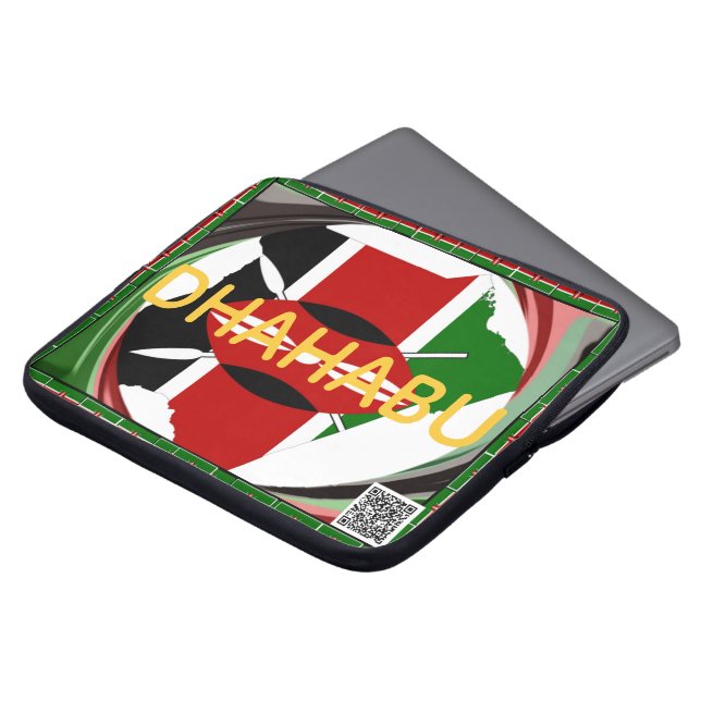 Kenya Heritage: Dhahabu (Gold/Wealth) Customizable Laptop Sleeve (Front Top)