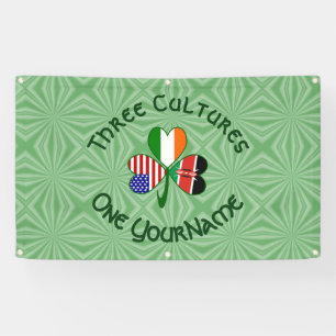 Kenya Ireland USA Shamrock Flag Personalised  Banner