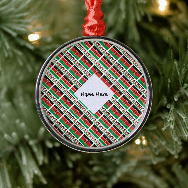 Kenya Kenyan Flag Tiled Personalised  Metal Tree Decoration (Tree)