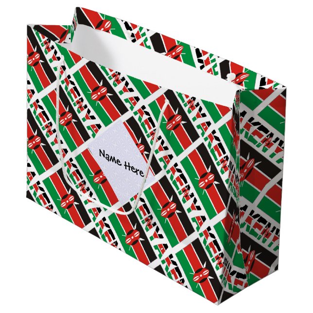 Kenya Kenyan Flag Tiled Personalised Name  Large Gift Bag (Front Angled)