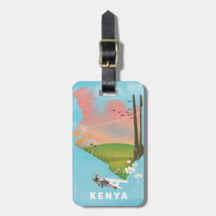 Kenya Map Illustration travel poster. Luggage Tag