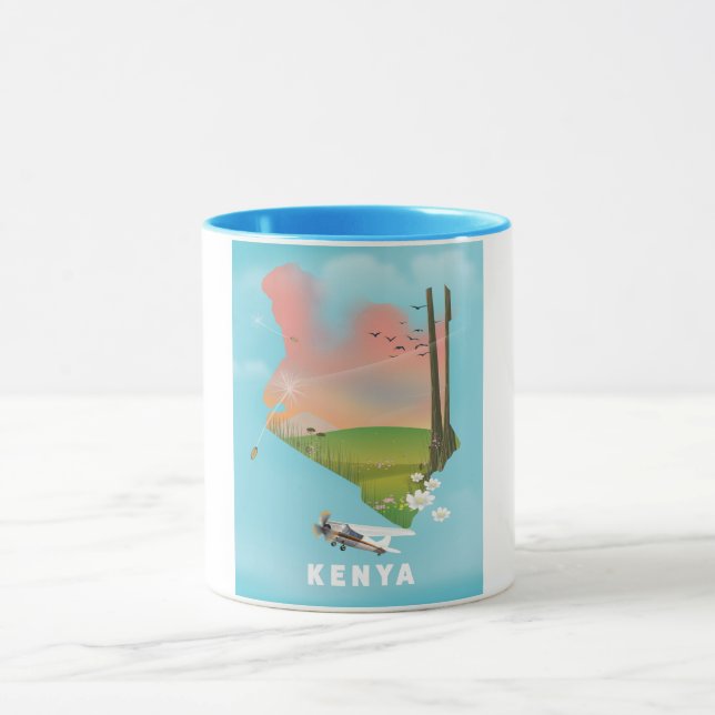 Kenya Map Illustration travel poster. Mug (Center)
