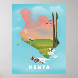Kenya Map Illustration travel poster. Poster