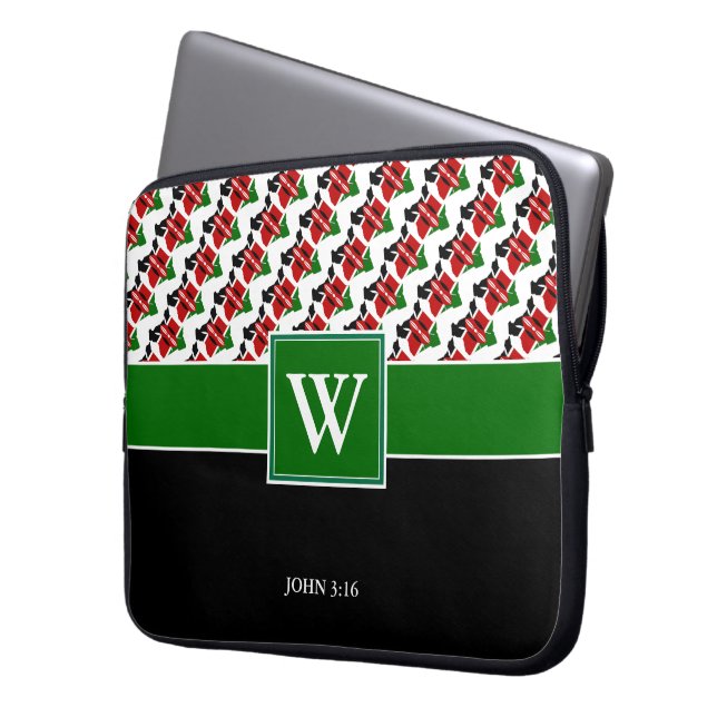 KENYA Monogram Christian GREEN Laptop Sleeve (Front Left)