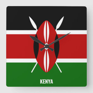 Kenya National Flag Patriotic Square Wall Clock