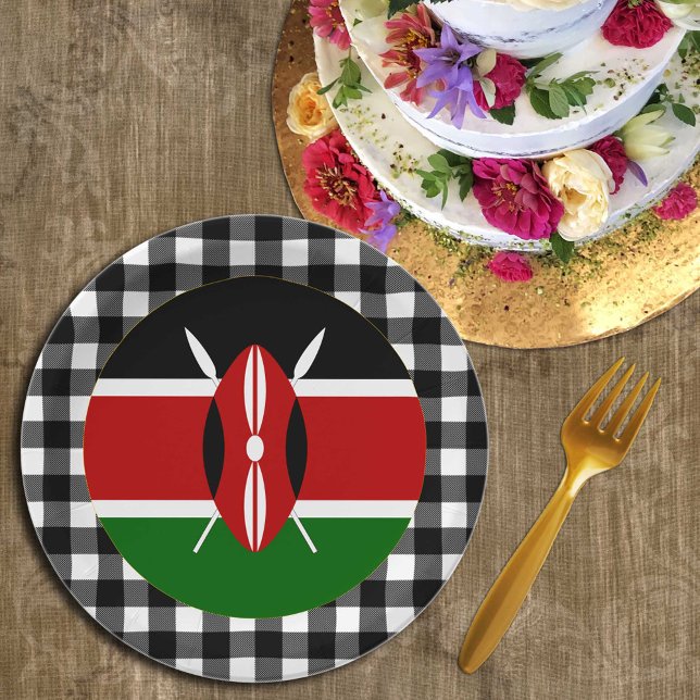 Kenya Plate, buffalo plaid & Kenyan Flag Paper Plate (Creator Uploaded)