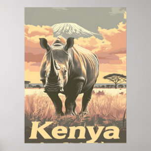 Kenya Rhino Vintage Poster