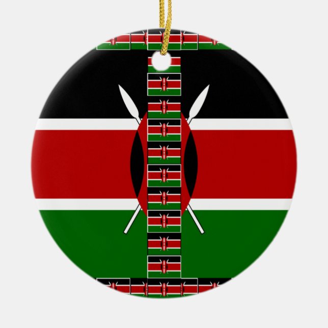 Kenya Seamless Miniature Flags Border Frames Art  Ceramic Tree Decoration (Front)
