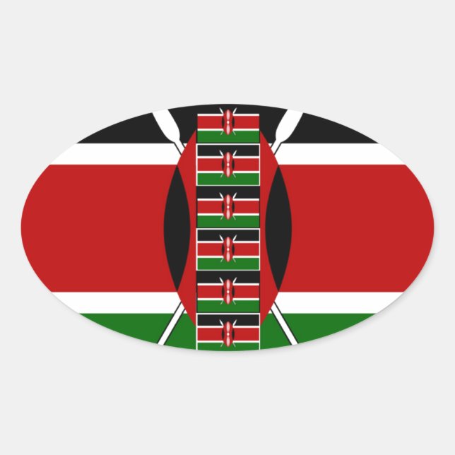 Kenya Seamless Miniature Flags Border Frames Art  Oval Sticker (Front)