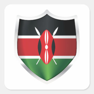 Kenya Silver Shield Flag Square Sticker