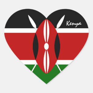 Kenya Sticker, Heart, Patriotic Kenyan Flag Heart Sticker