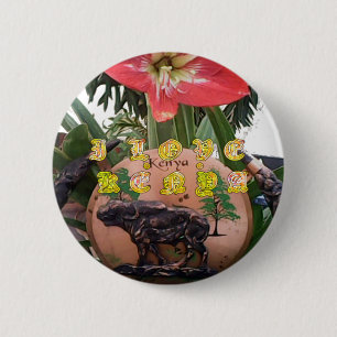 Kenyan Beauty: Flower, Aloe Vera, & Buffalo Design 6 Cm Round Badge