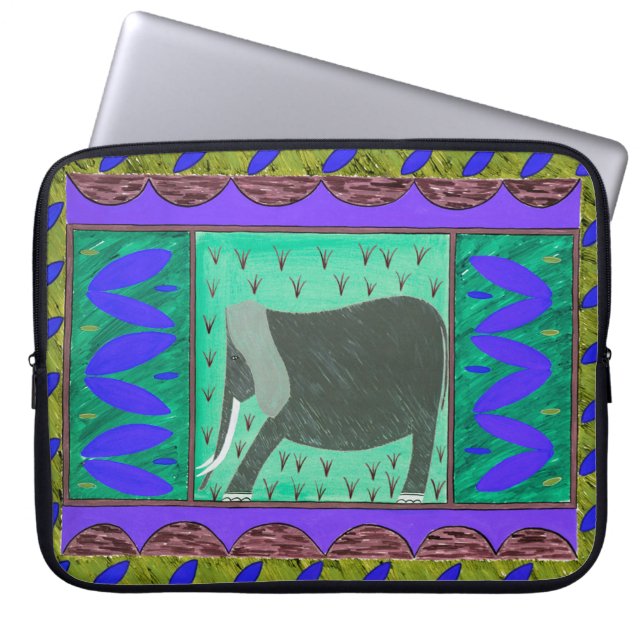 Kenyan Elephant Blue Laptop Sleeve (Front)