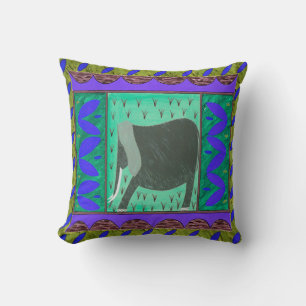 Kenyan Elephant Blue Throw Pillow