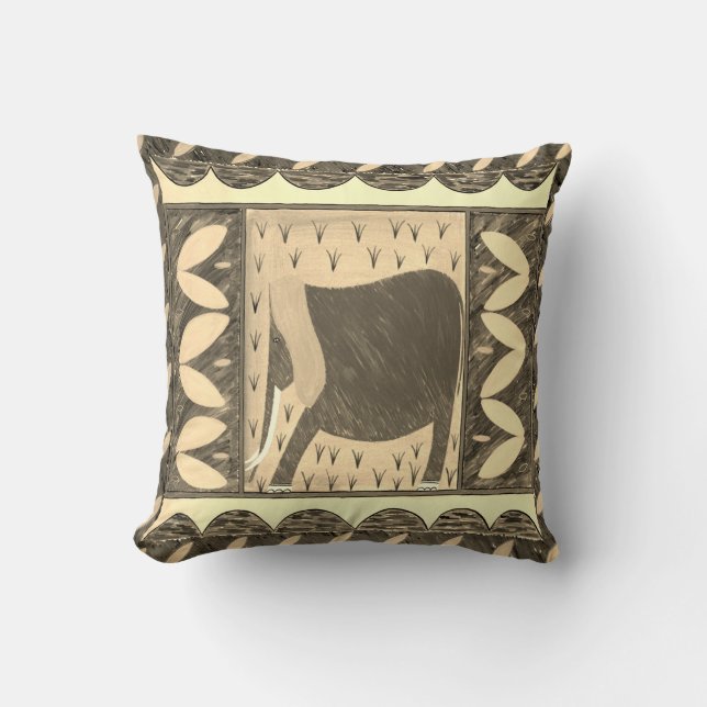 Kenyan Elephant Sepia Throw Pillow (Front)