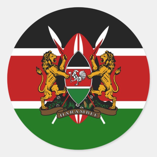 Kenyan Flag & Coat of Arms, Flag of Kenya Classic Round Sticker (Front)