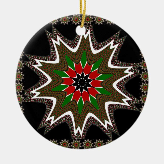 Kenyan Flag Colours Art Print/Graphic Ceramic Tree Decoration (Front)