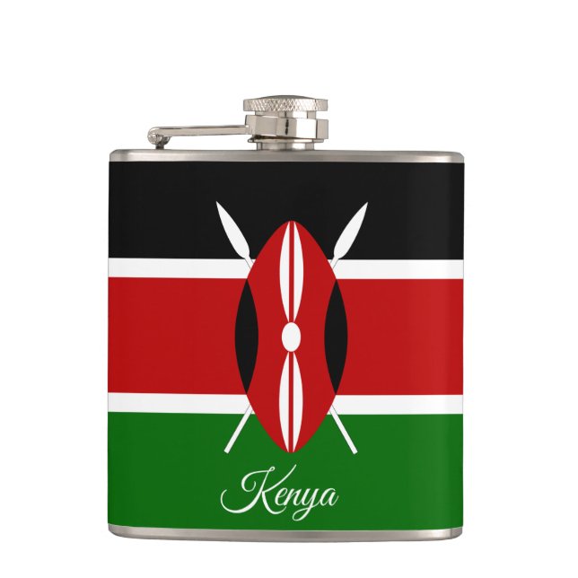 Kenyan Flag & Heart, travel Kenya /sports fans Hip Flask (Front)