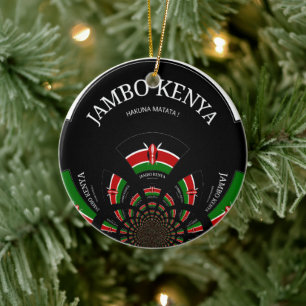 Kenyan Flag Inspired Jambo Welcome Design Art  Ceramic Tree Decoration
