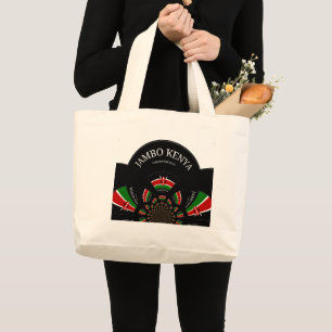 Kenyan Flag Inspired Jambo Welcome Design Art  Large Tote Bag