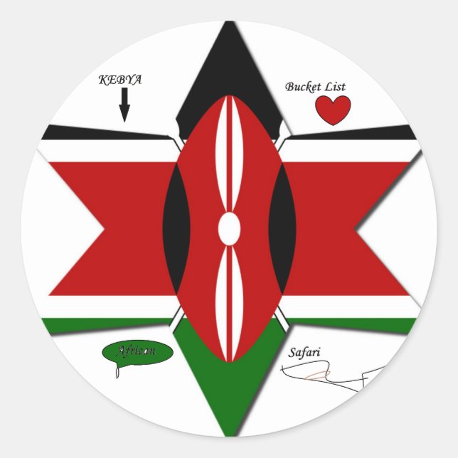 Kenyan Flag Safari Design: Bucket List Classic Round Sticker (Front)