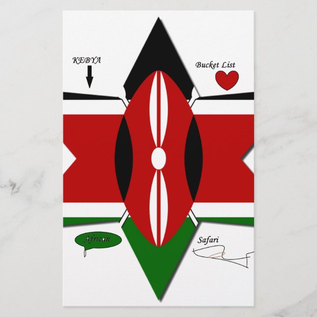 Kenyan Flag Safari Design: Bucket List Stationery (Front)