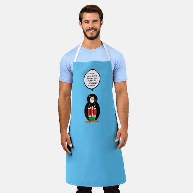 Kenyan Flag Talking Ms Penguin Personalised Text Apron (Worn)