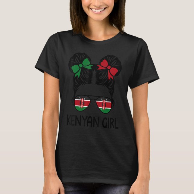 Kenyan Girl Messy Bun Kenya Pride Patriotic Womens T-Shirt (Front)