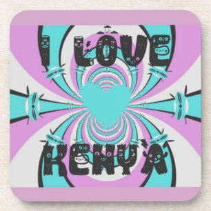 Kenyan Heart Art: I Love Kenya Purple Cyan Abstrac Coaster