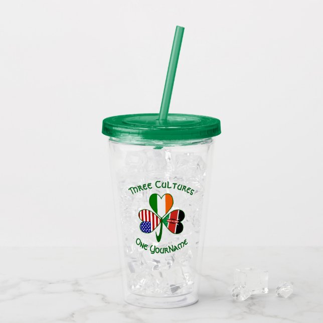 Kenyan Irish American Flag Shamrock Personalised  Acrylic Tumbler (Back Ice)