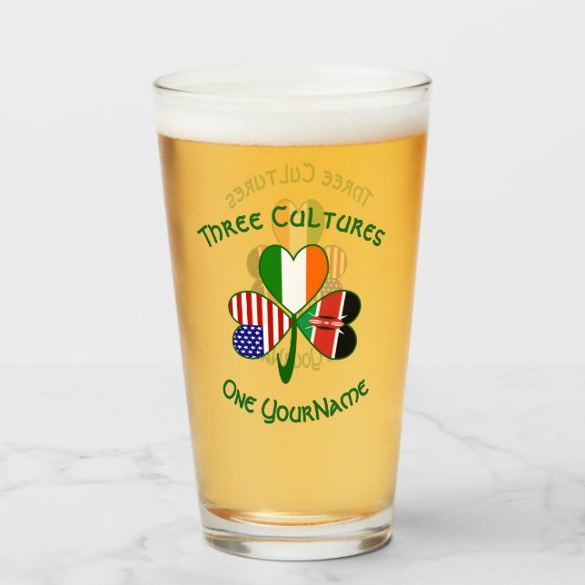 Kenyan Irish American Flag Shamrock Personalised  Glass (Front Filled)