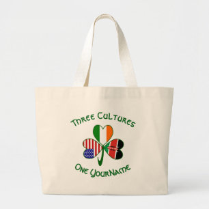 Kenyan Irish American Flags Shamrock Your Name Large Tote Bag