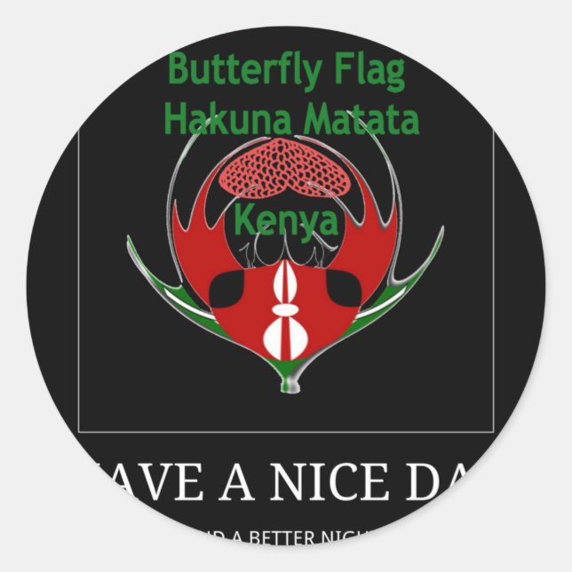Kenyan Shield Design: Butterfly Flag.  Classic Round Sticker (Front)